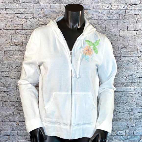 Liz Claiborne Tops - Crazy Horse Embroidered Floral Hoodie Women's Size Large Sequins Full Zip